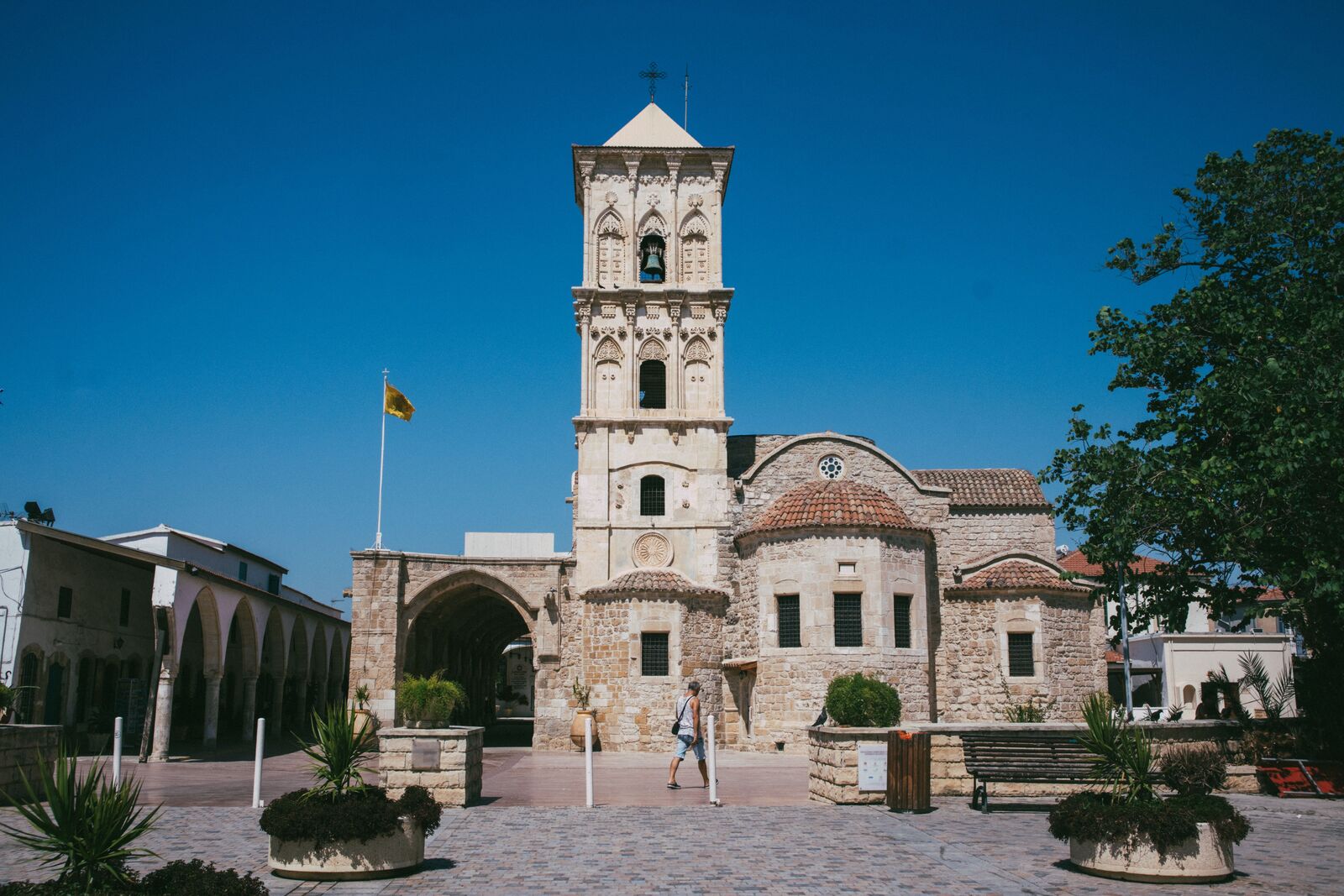 The Church of Agios Lazaros in Larnaca old town, bell tower and stone facade