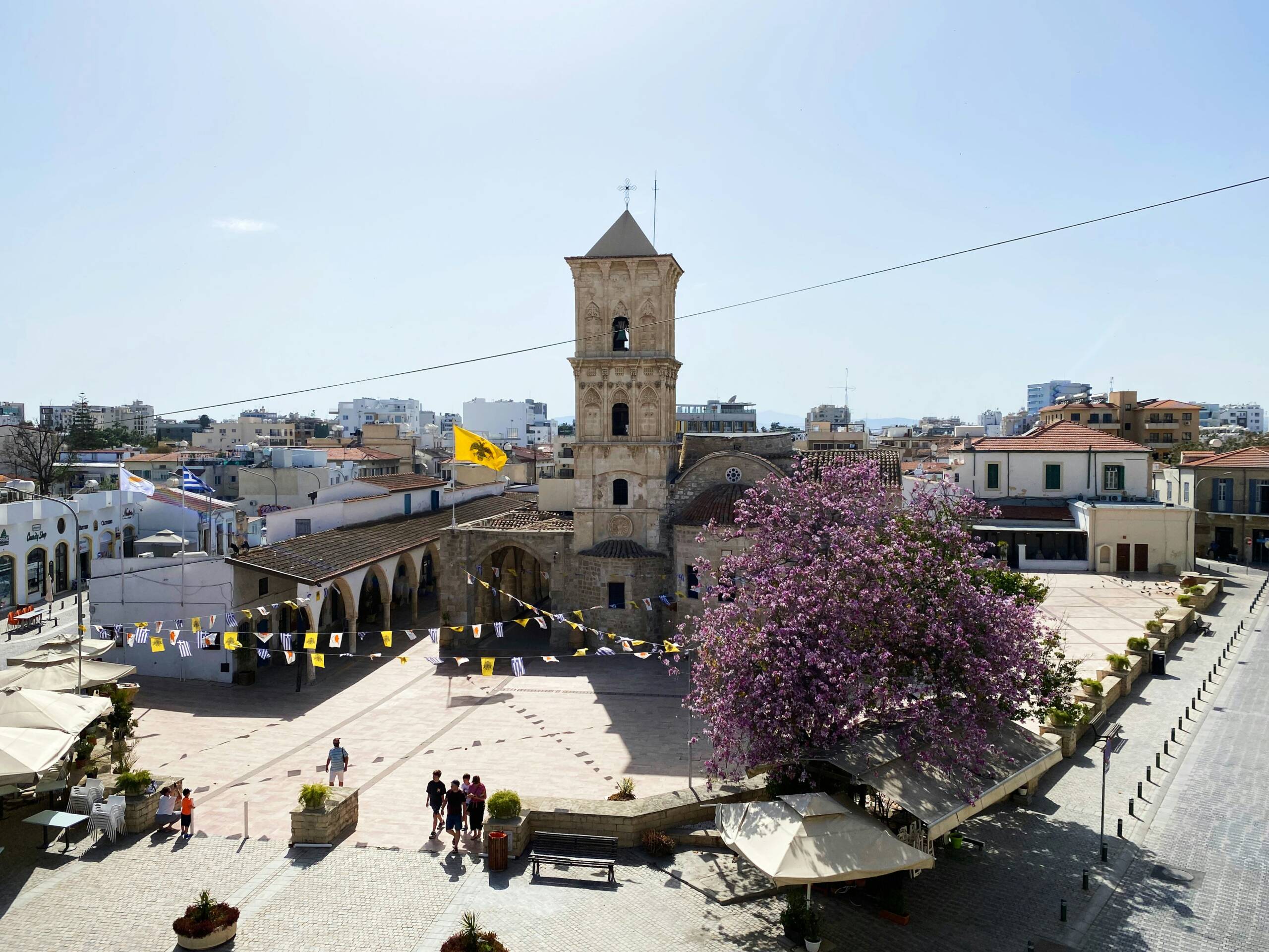 The square in front of the Church of Agios Lazaros, Larnaca, with festival bunting