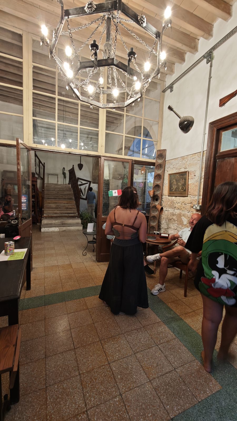 Looking from the lobby through to the courtyard at Le Mat Hostel