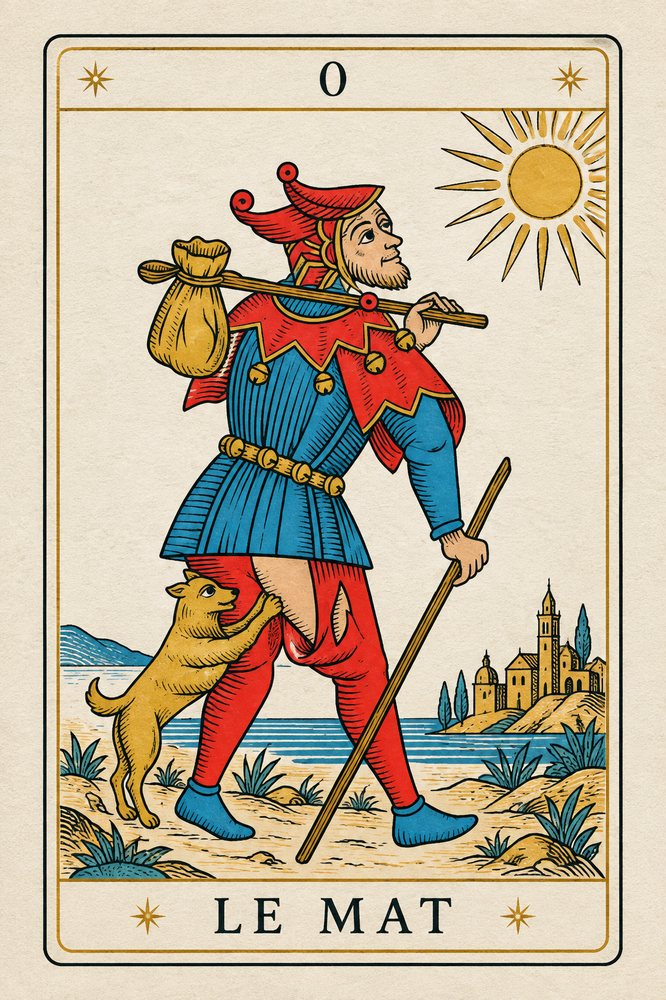 Tarot de Marseille card: 0, Le Mat, the Fool